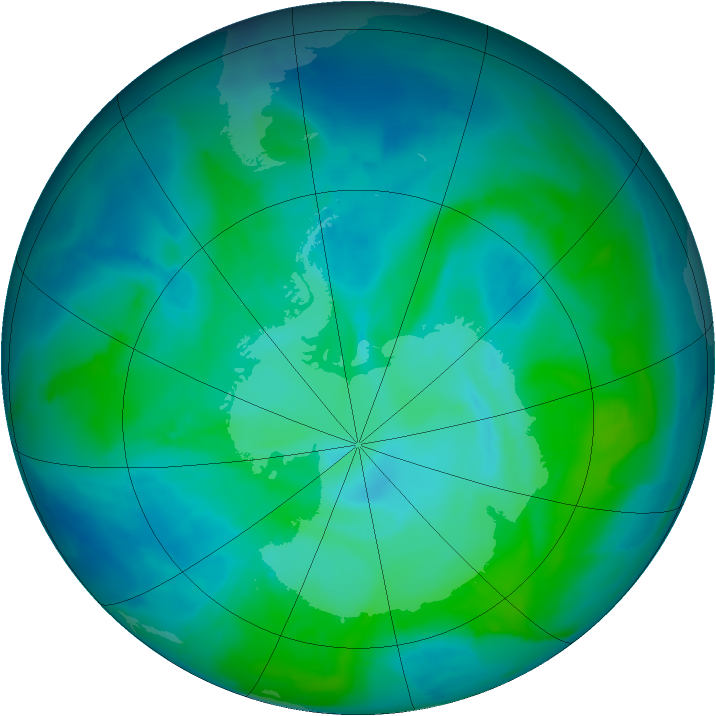 Antarctic ozone map for 10 January 2012